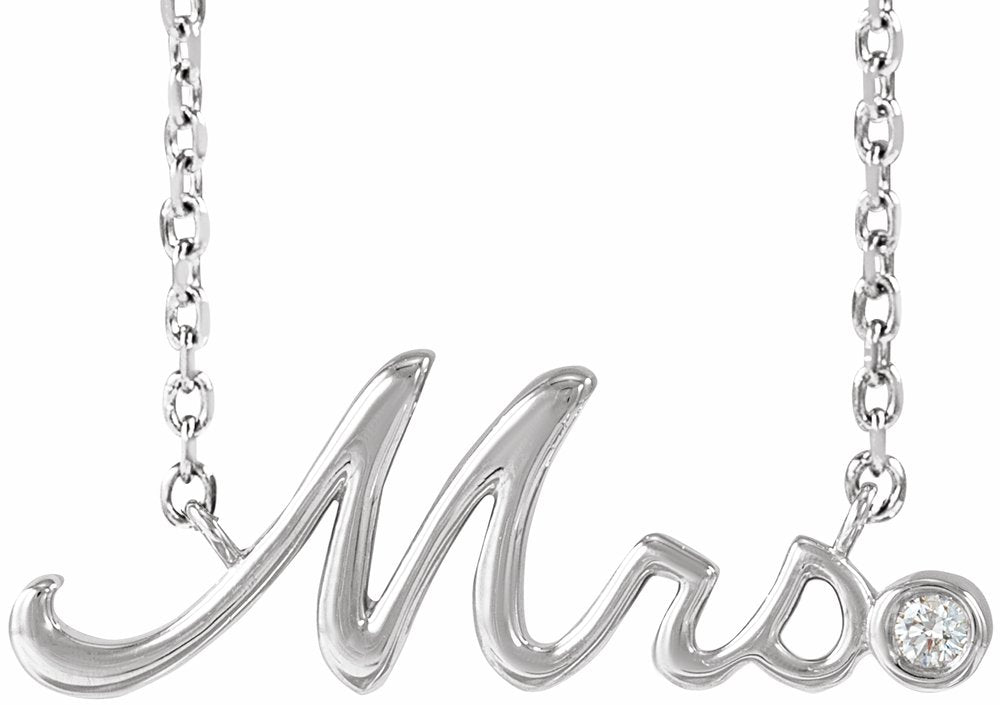 Sterling Silver .015 CT Natural Diamond "Mrs" 16-18" Necklace