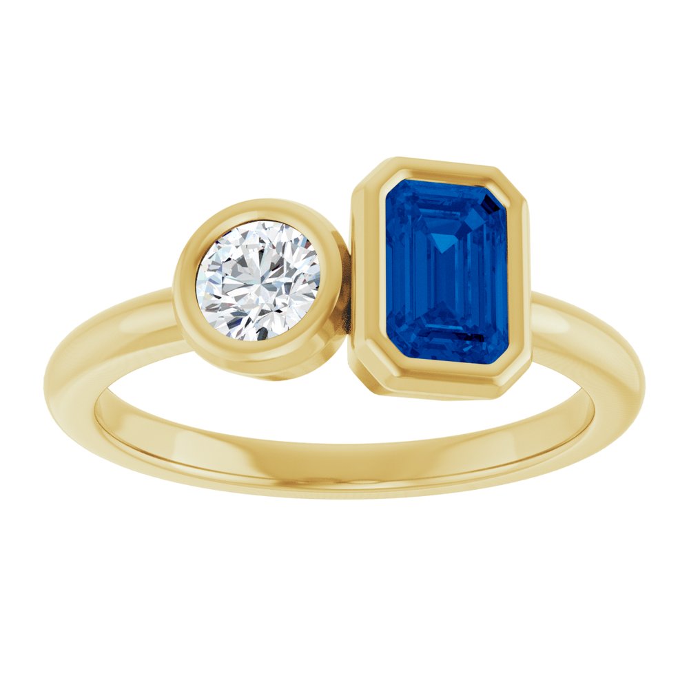 14K Yellow Gold Lab-Grown Blue Sapphire & 1/4 CTW Lab-Grown Diamond Ring