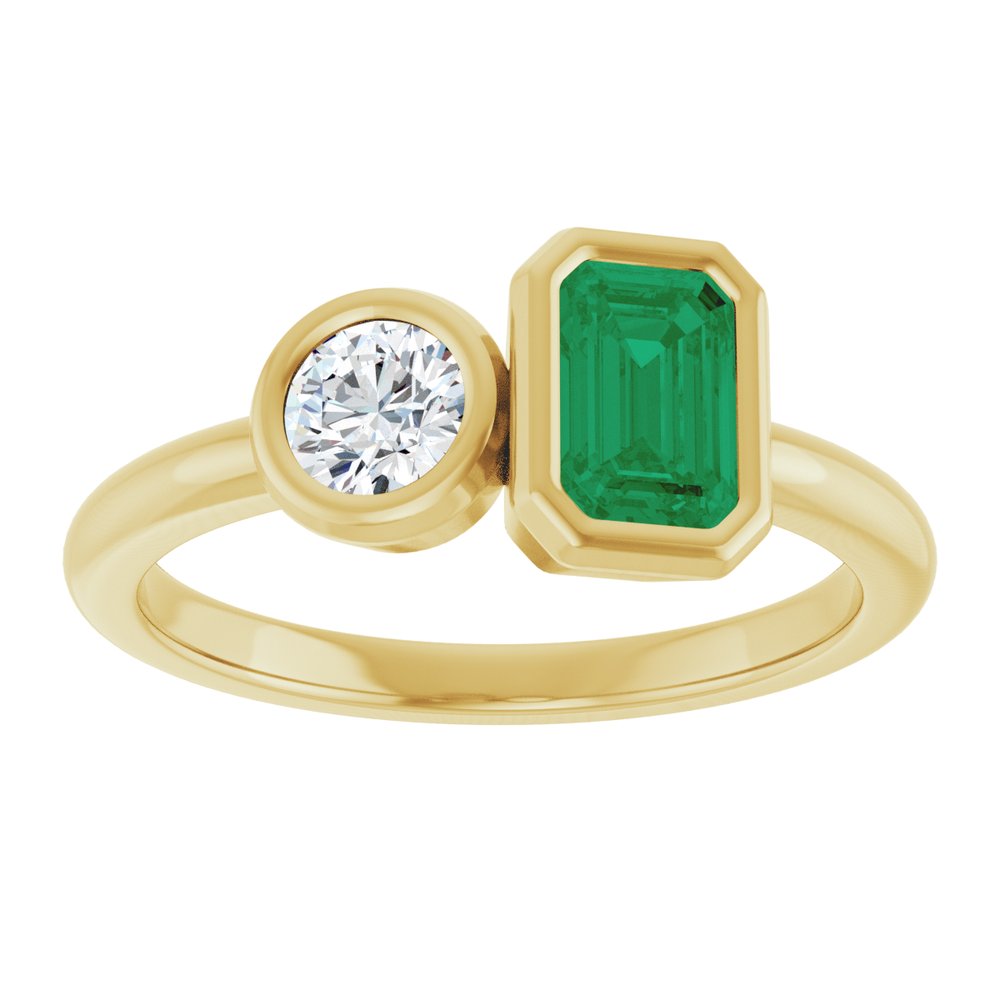 14K Yellow Gold Lab-Grown Emerald & 1/4 CTW Lab-Grown Diamond Ring