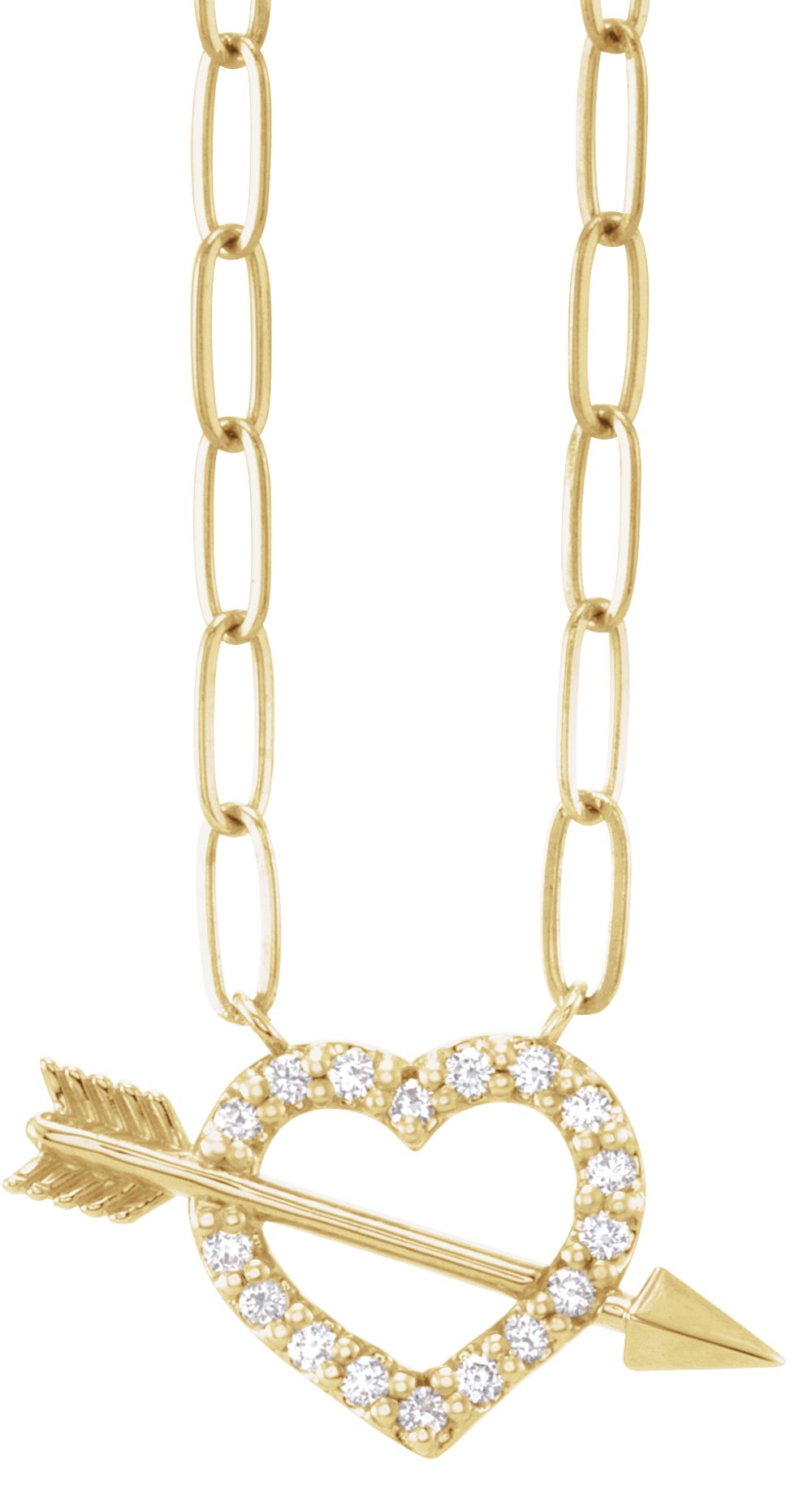 14K Yellow Gold 1/8 CTW Natural Diamond Heart & Arrow 16" Necklace