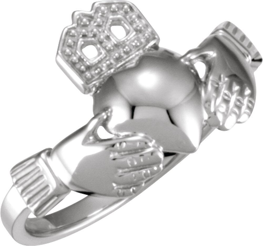 14K White 14x12 mm Claddagh Band
