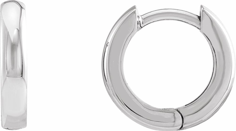 14K White Gold 12 mm Hinged Hoop Earrings