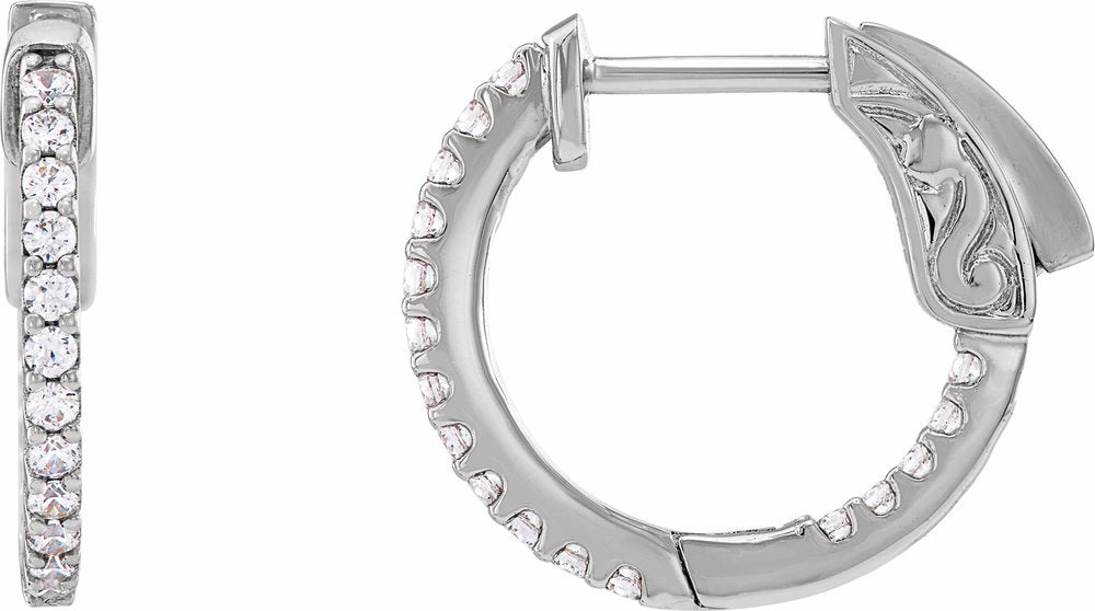 14K White Gold 1/3 CTW Natural Diamond Inside-Outside 15.5 mm Hinged Hoop Earrings