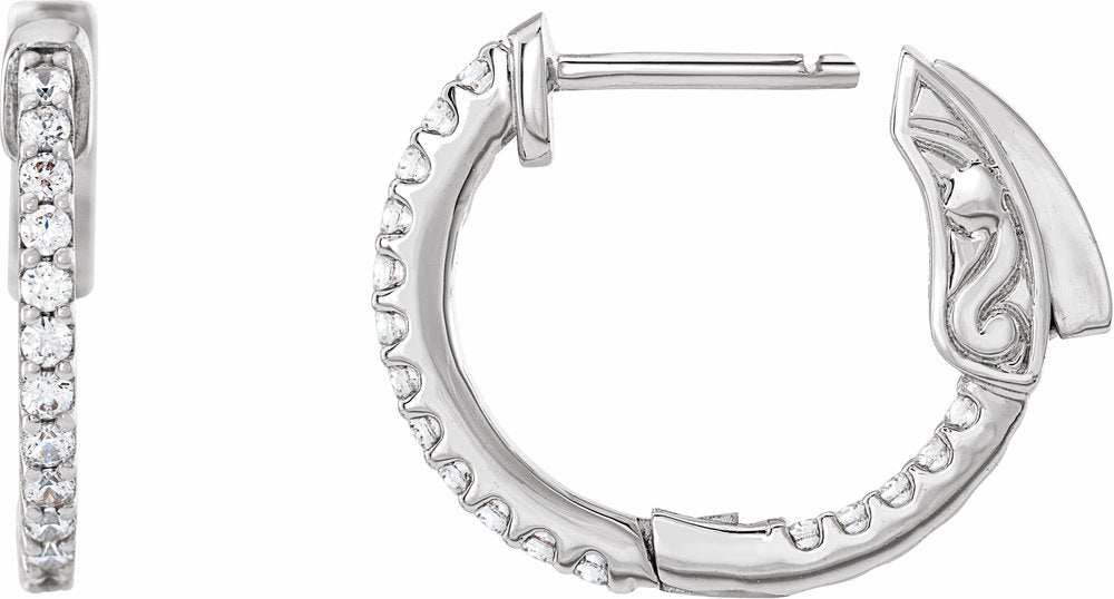 14K White Gold 1/3 CTW Natural Diamond Inside-Outside 15.5 mm Hinged Hoop Earrings