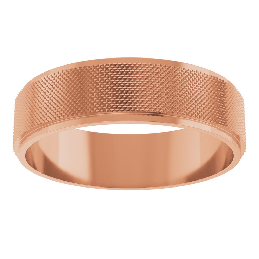 14K Rose Gold 6 mm Stepped-Edge Knurled Flat Band Size 11