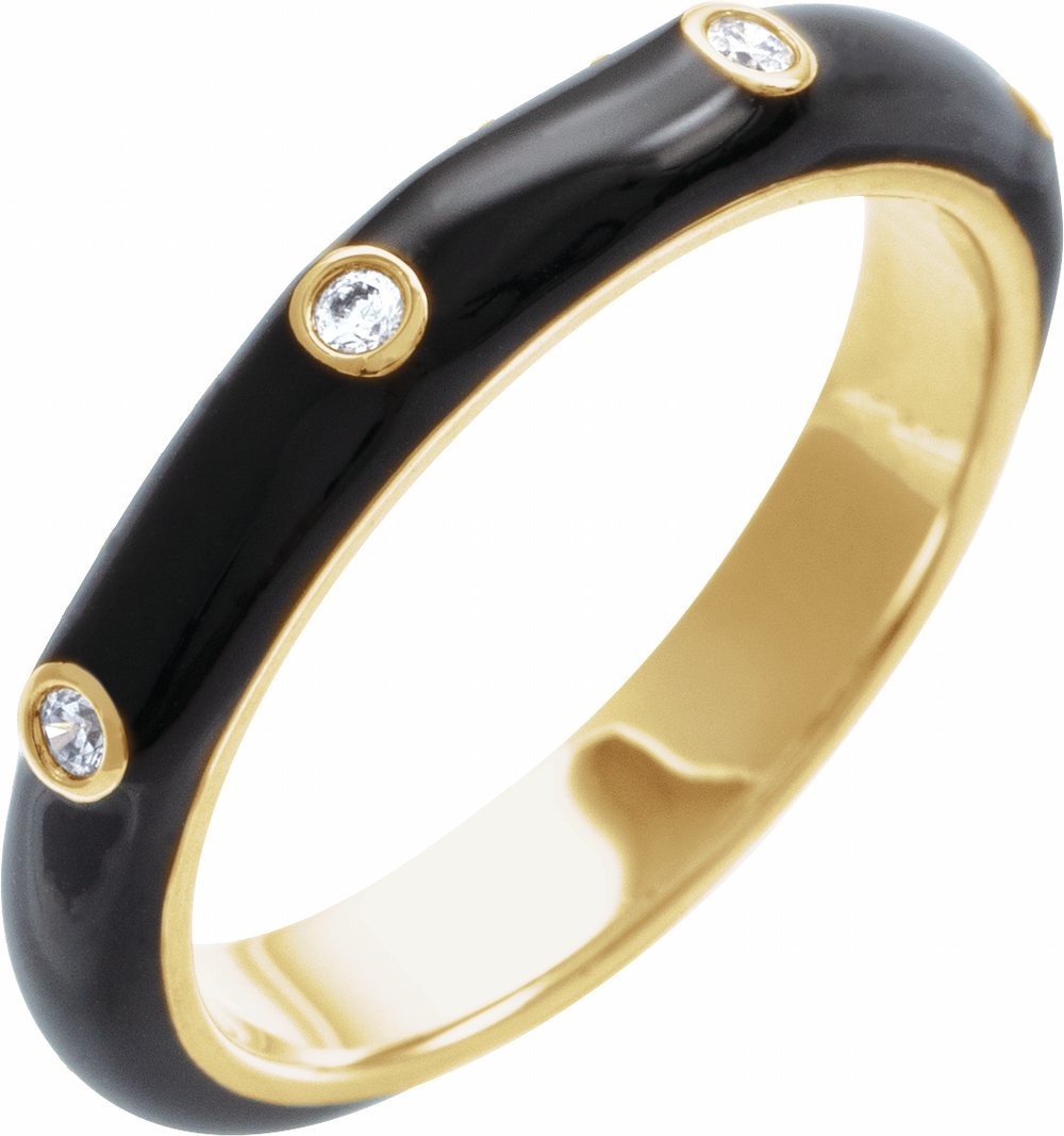 14K Yellow Gold .05 CTW Natural Diamond & Black Enamel Ring