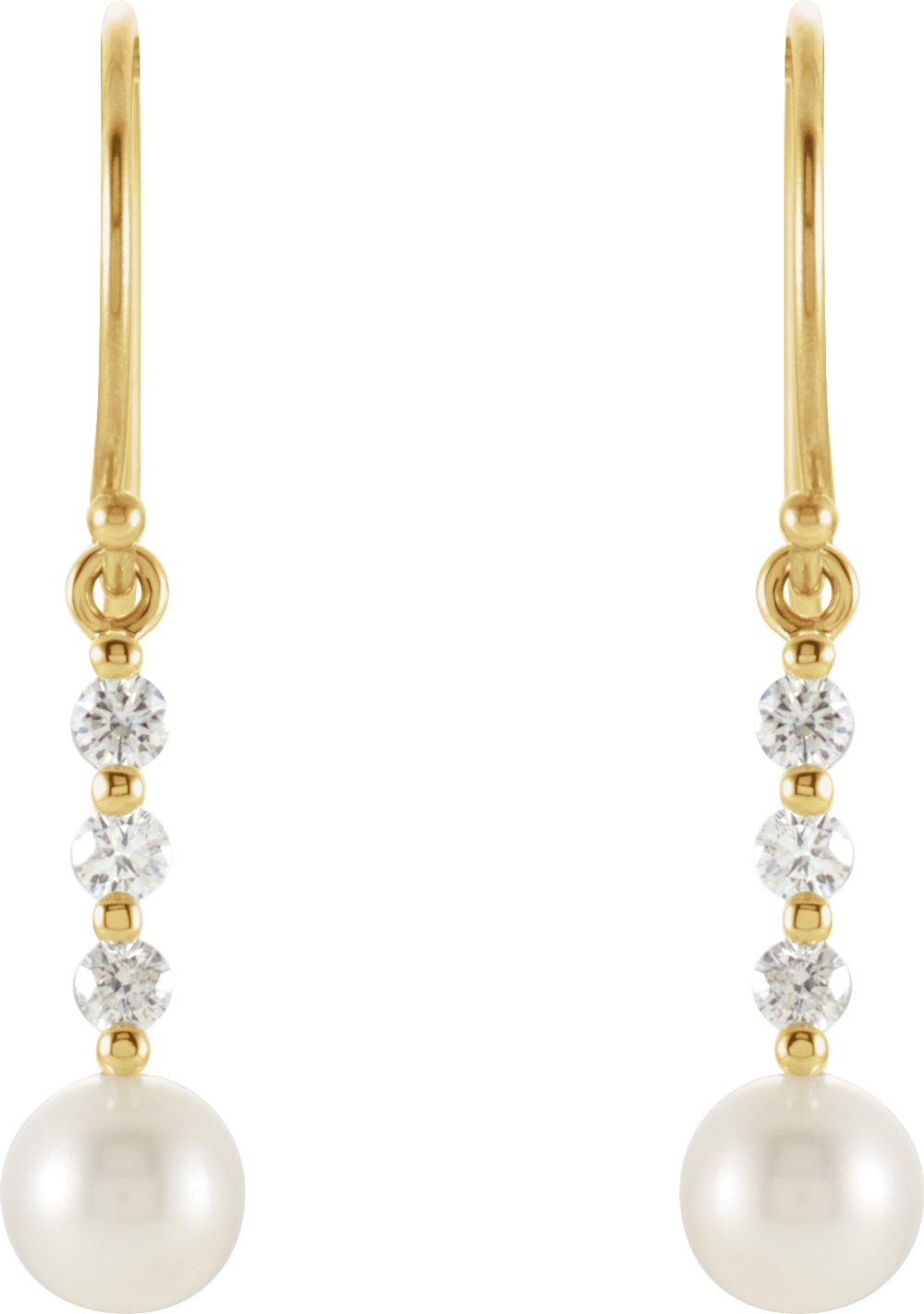 14K Yellow Gold Cultured White Freshwater Pearl & 1/4 CTW Natural Diamond Earrings