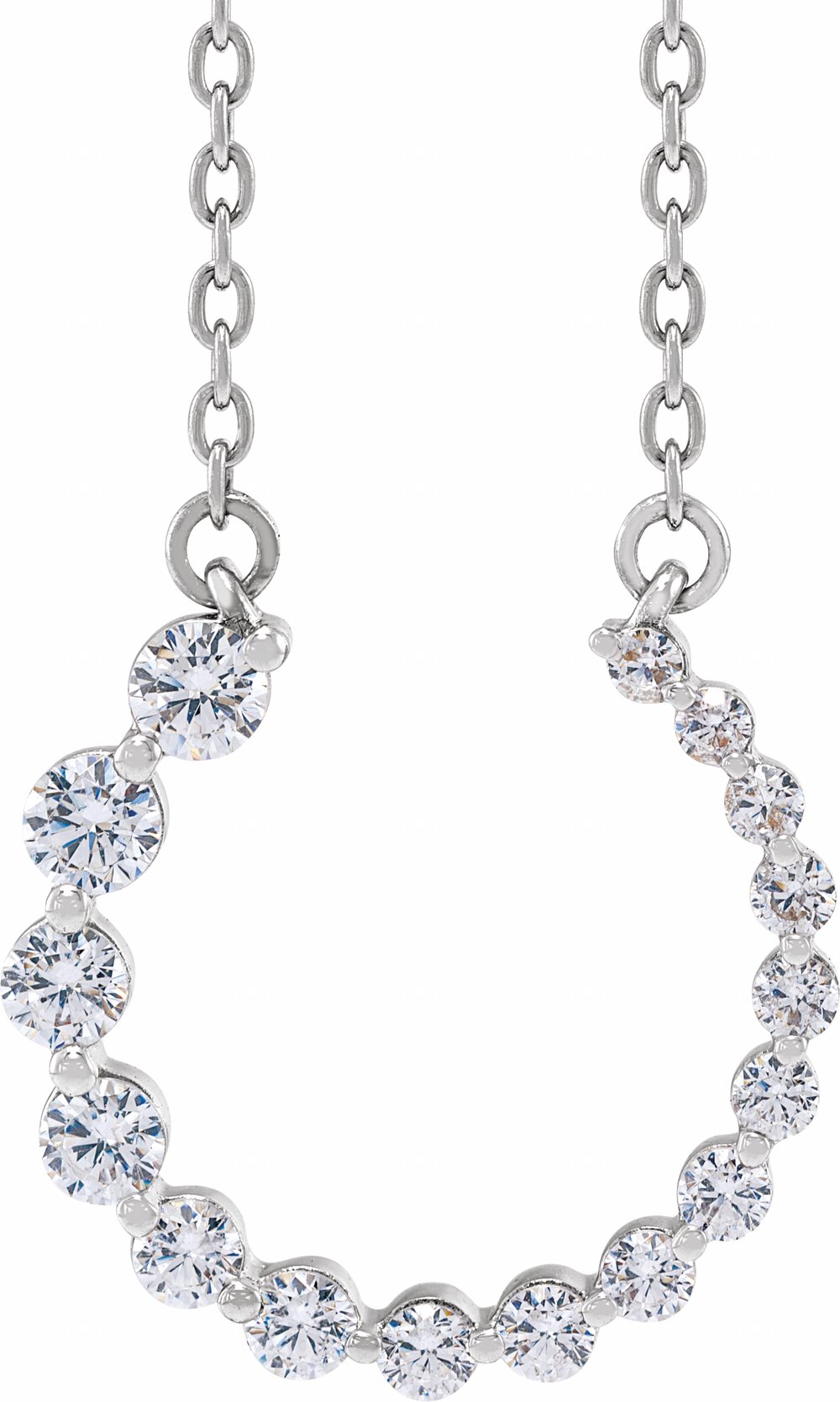 14K White Gold 3/8 CTW Natural Diamond Graduated Circle 16-18" Necklace