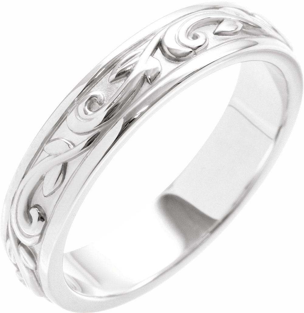 14K White Gold 4 mm Sculptural Flat Band Size 6.5