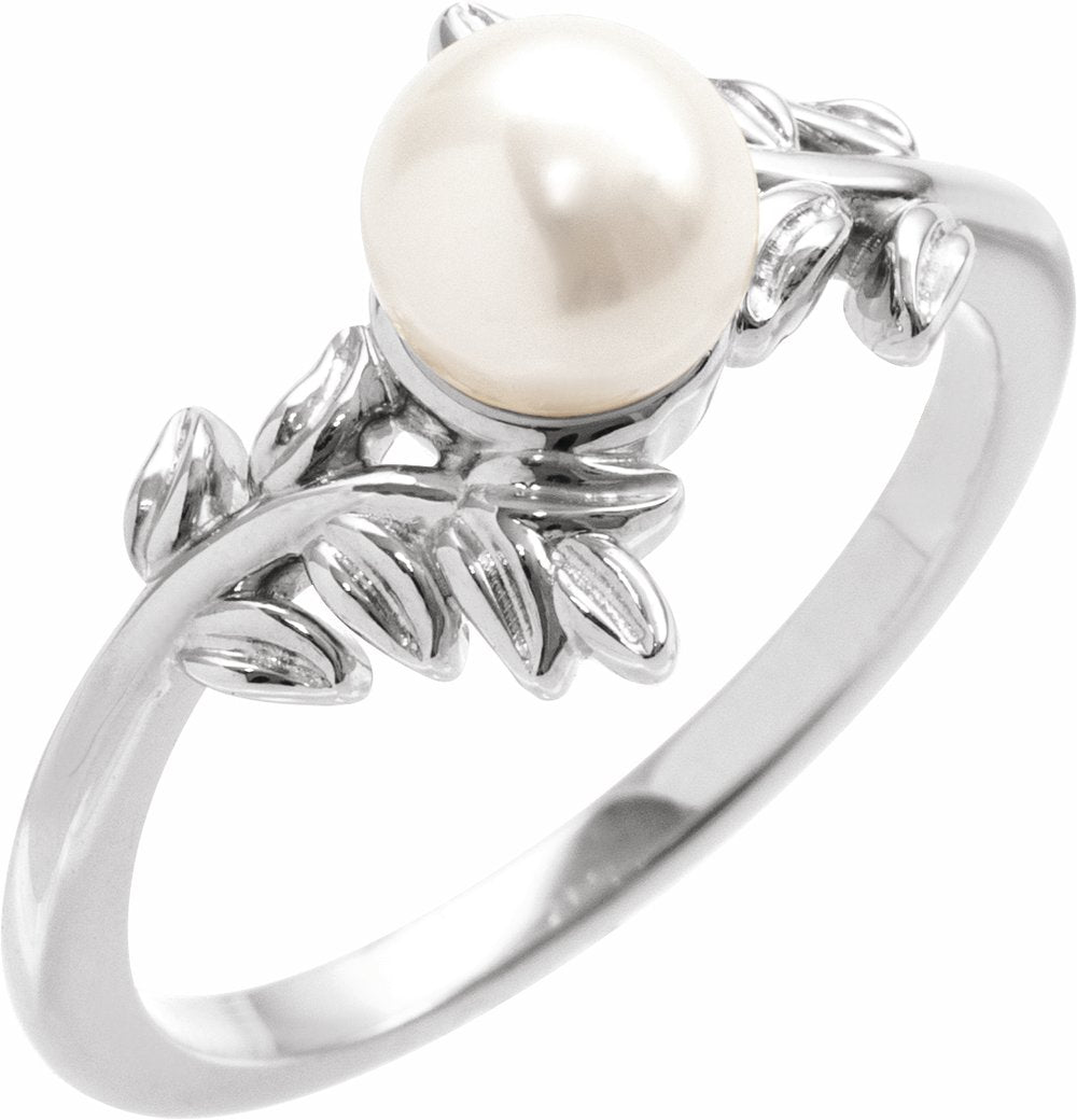 Sterling Silver Cultured White Akoya Pearl Ring