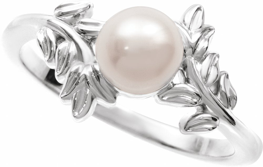 Sterling Silver Cultured White Akoya Pearl Ring