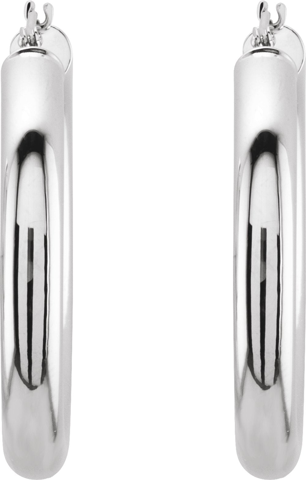 14K White Gold Tube 30 mm Hoop Earrings