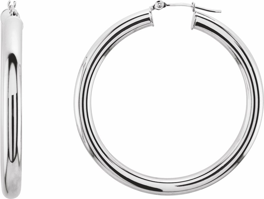 14K White Gold Tube 40 mm Hoop Earrings