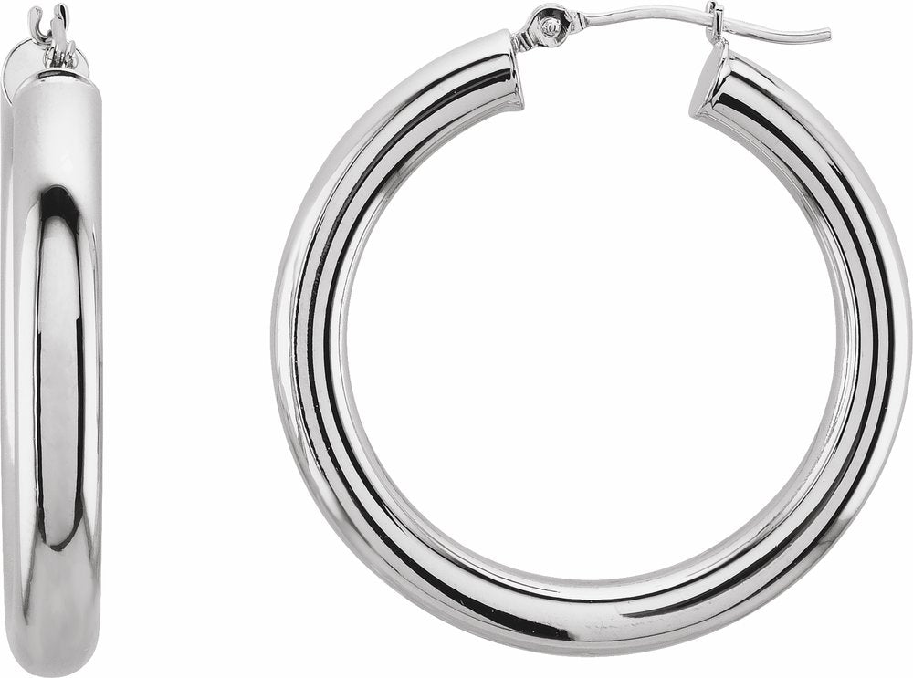 14K White Gold Tube 30 mm Hoop Earrings