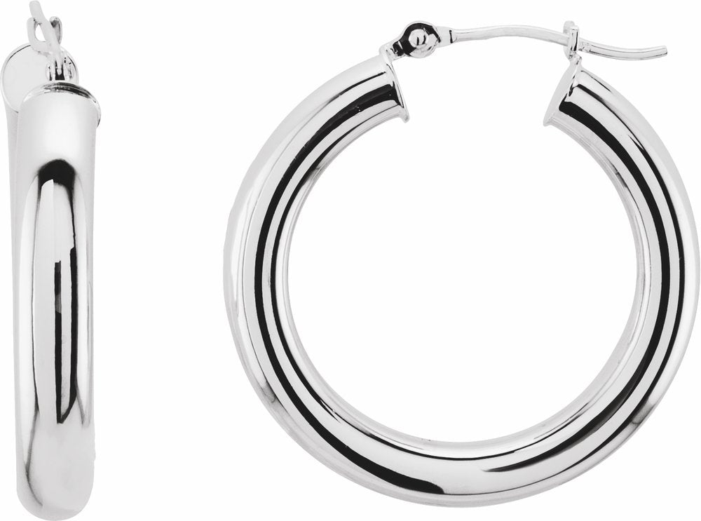 14K White Gold Tube 25 mm Hoop Earrings