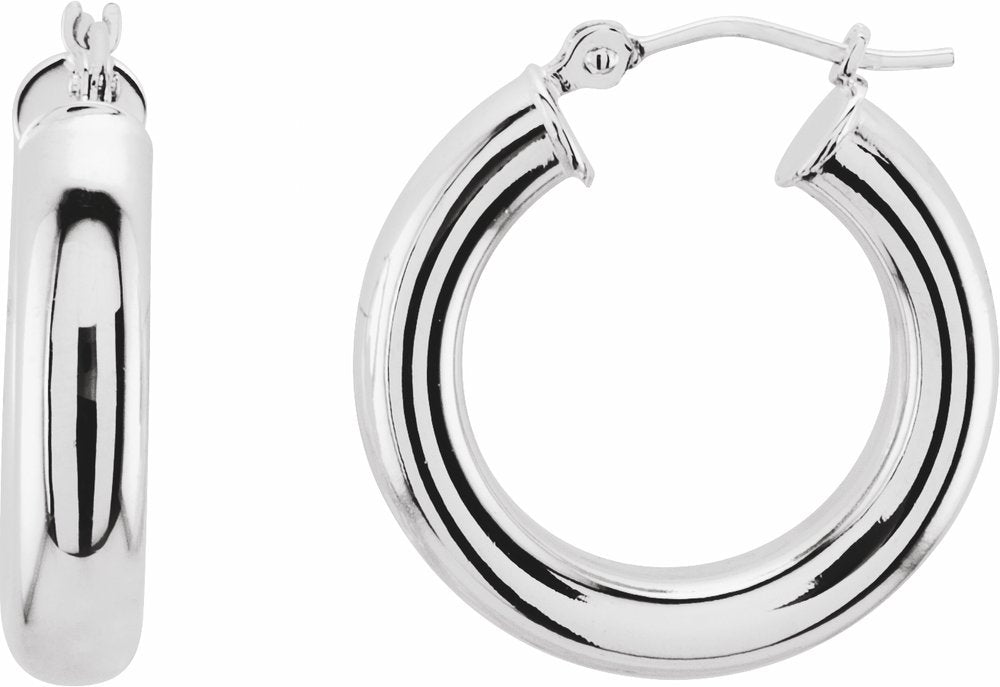 14K White Gold Tube 20 mm Hoop Earrings