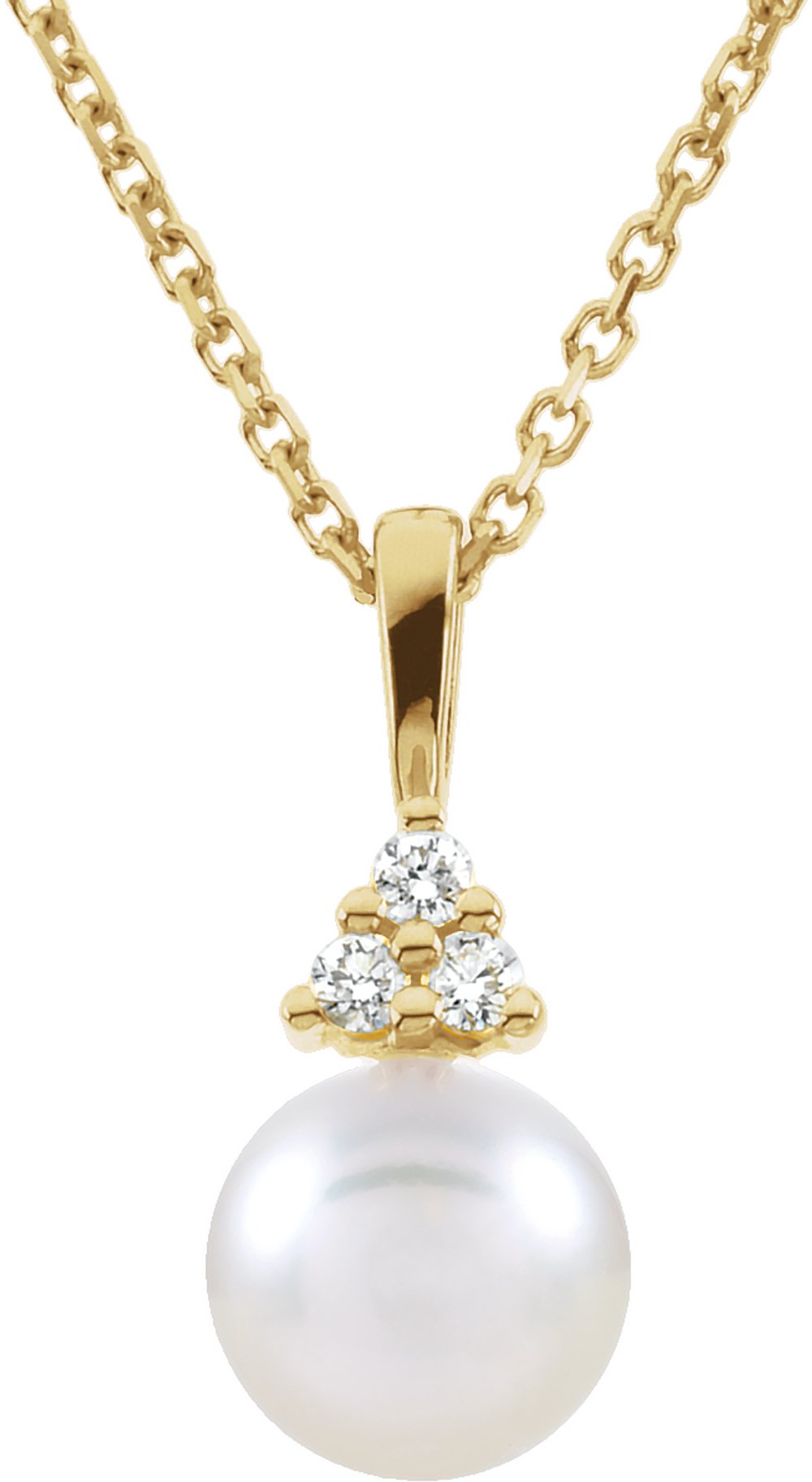 14K Yellow Gold Cultured White Akoya Pearl & .05 CTW Natural Diamond Necklace