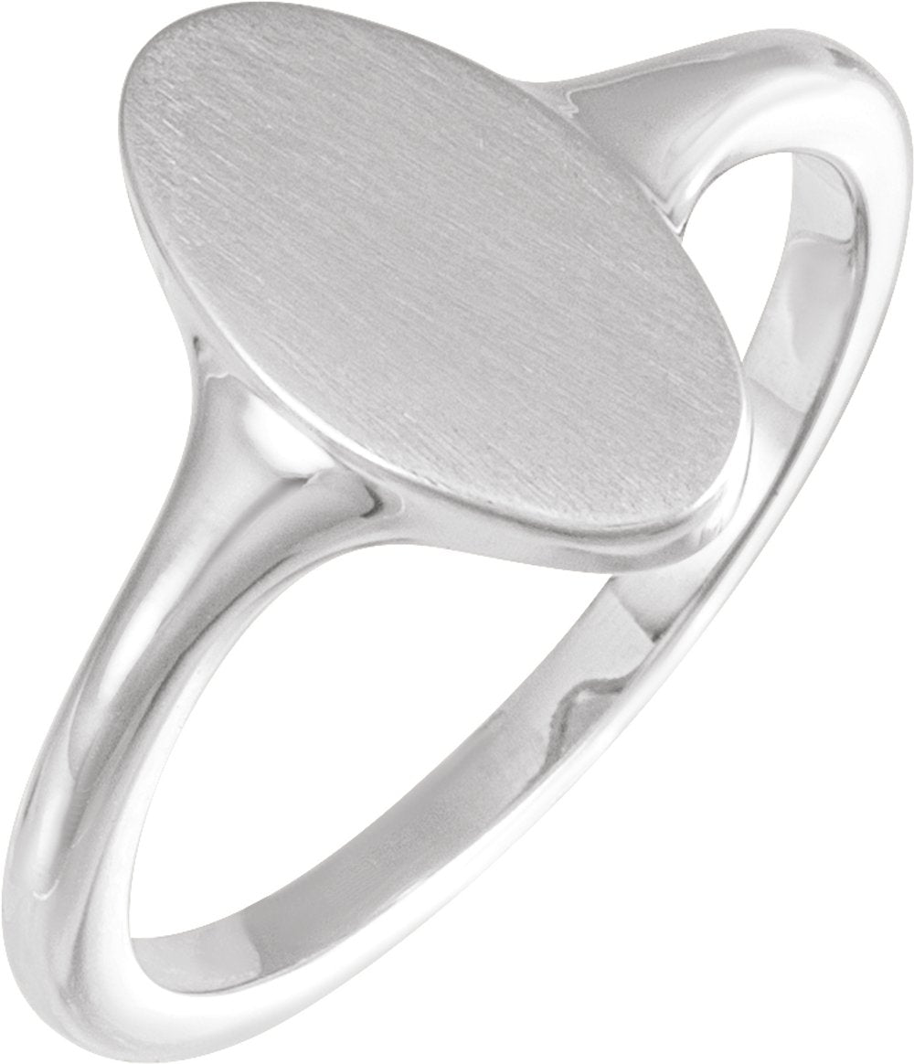 Sterling Silver 13x7 mm Oval Brushed Top Signet Ring