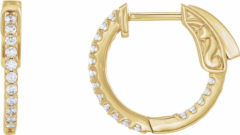 14K Yellow Gold 1/3 CTW Natural Diamond Inside-Outside 15.5 mm Hinged Hoop Earrings
