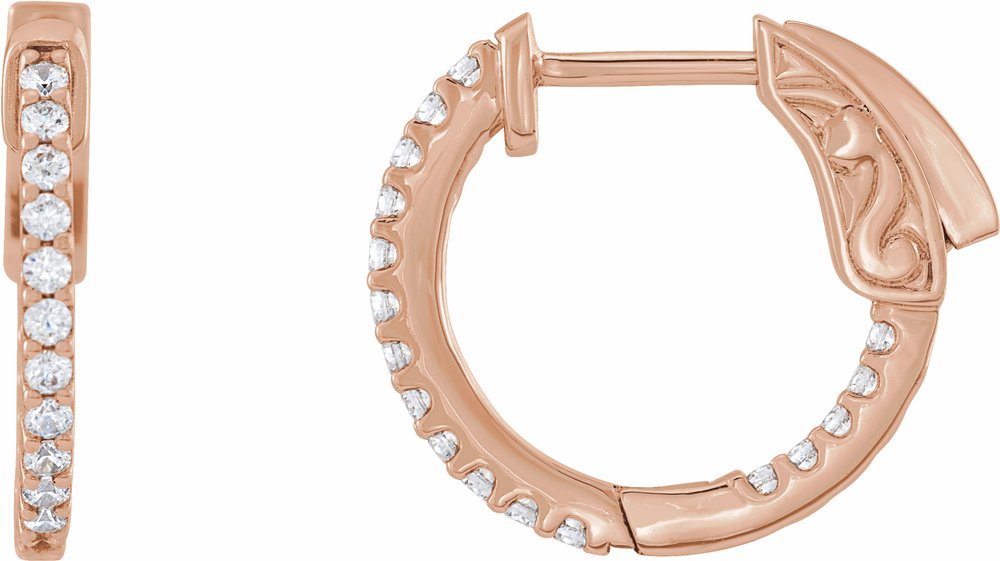 14K Rose Gold 1/3 CTW Natural Diamond Inside-Outside 15.5 mm Hinged Hoop Earrings