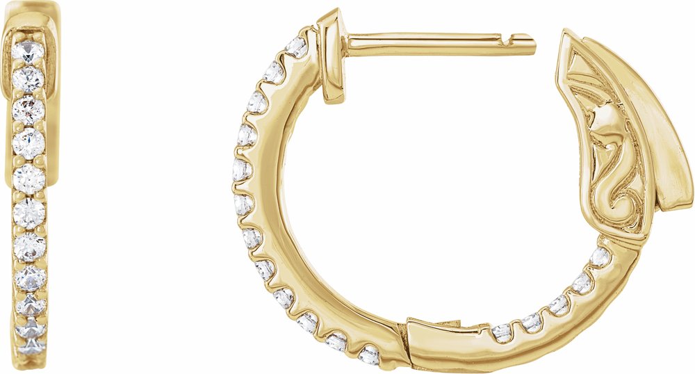 14K Yellow Gold 1/3 CTW Natural Diamond Inside-Outside 15.5 mm Hinged Hoop Earrings