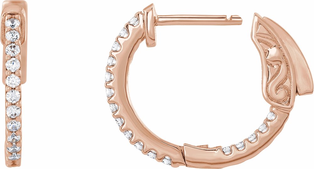 14K Rose Gold 1/3 CTW Natural Diamond Inside-Outside 15.5 mm Hinged Hoop Earrings