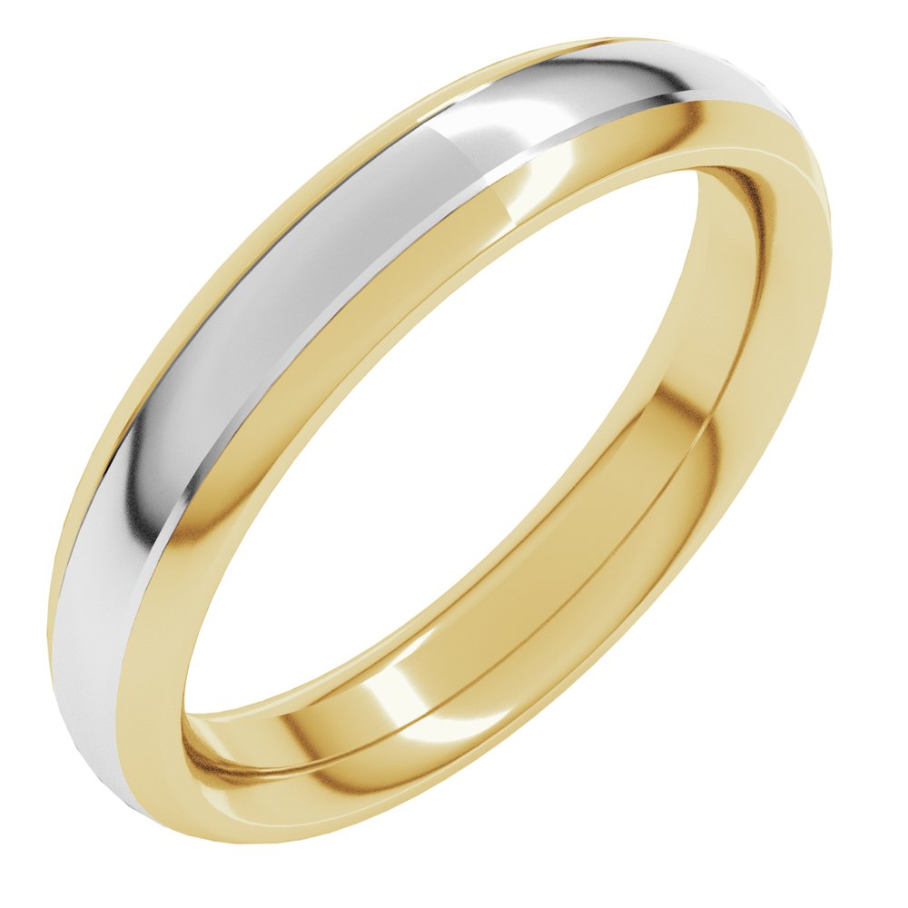 14K Yellow/White 4 mm Stepped Beveled-Edge Inlay Comfort-Fit Half Round Band Size 7