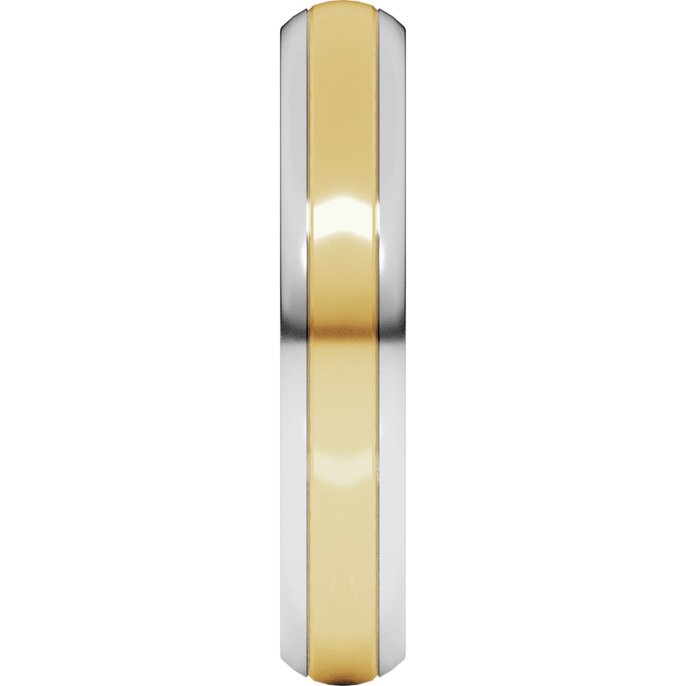 14K White/Yellow 4 mm Stepped Beveled-Edge Inlay Comfort-Fit Half Round Band Size 5.5