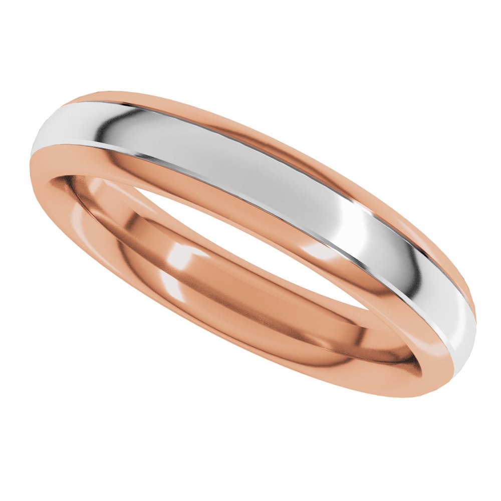 14K Rose/White 4 mm Stepped Beveled-Edge Inlay Comfort-Fit Half Round Band Size 5