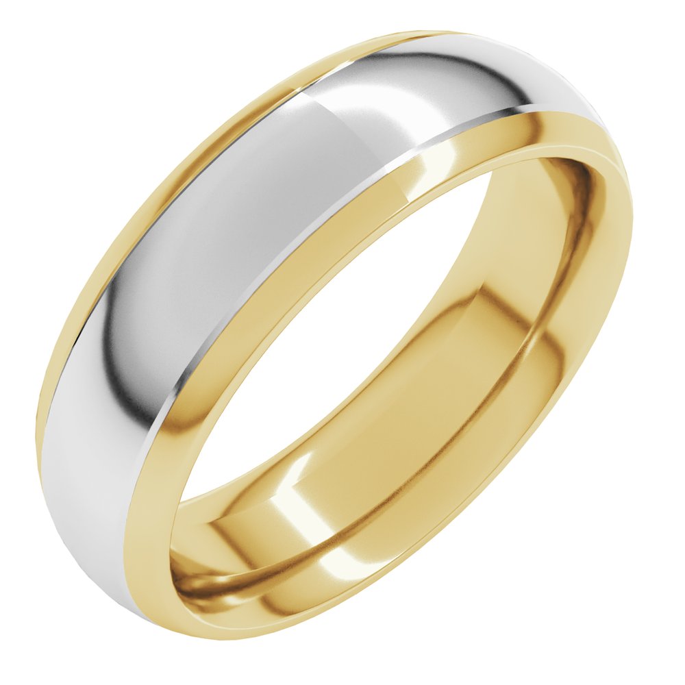 14K Yellow/White 6 mm Stepped Beveled-Edge Inlay Comfort-Fit Half Round Band Size 8.5