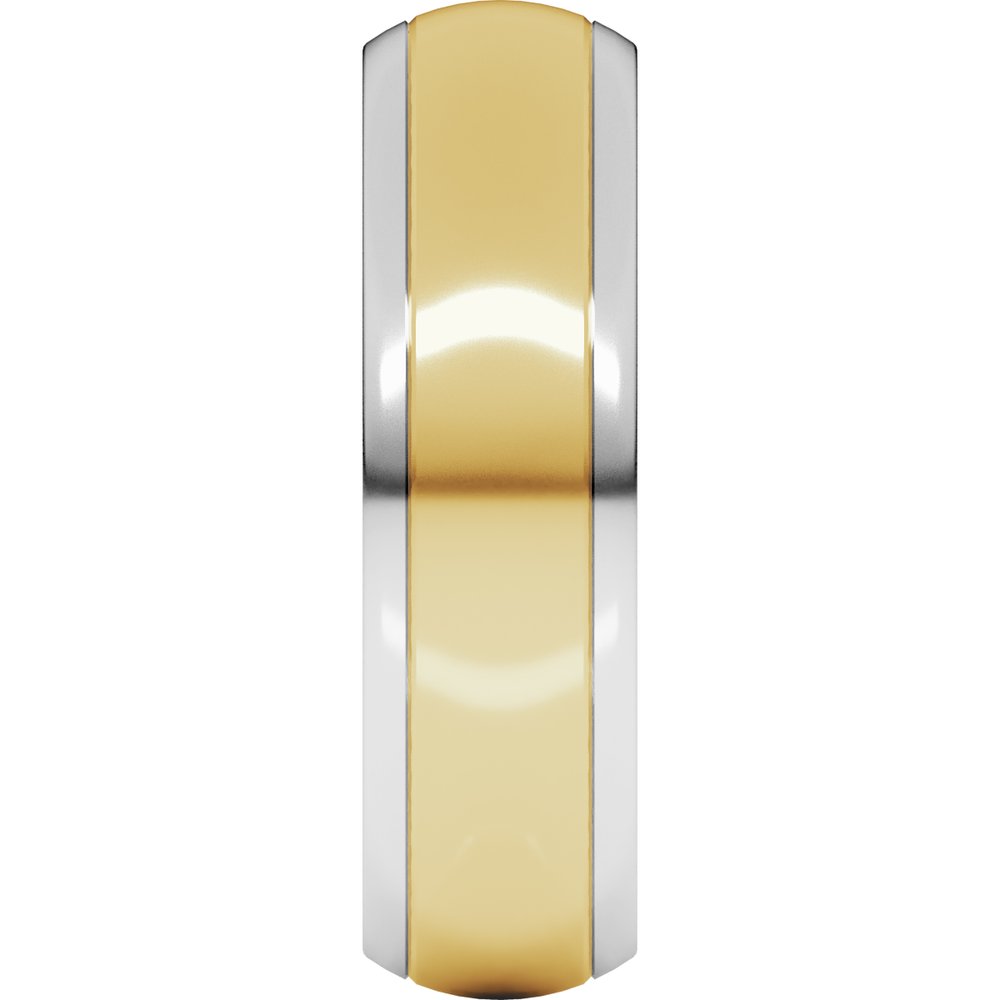 14K White/Yellow 6 mm Stepped Beveled-Edge Inlay Comfort-Fit Half Round Band
