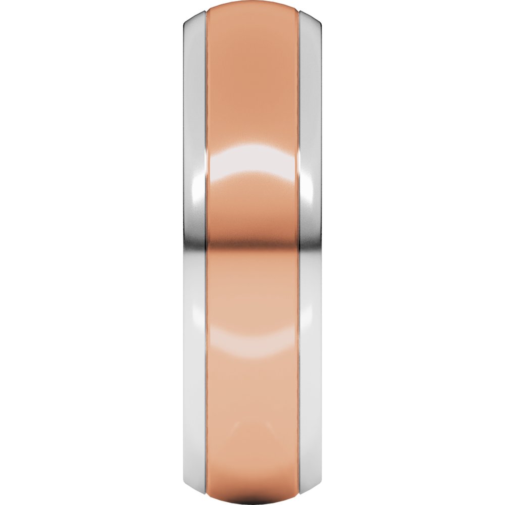 14K White/Rose 6 mm Stepped Beveled-Edge Inlay Comfort-Fit Half Round Band Size 10
