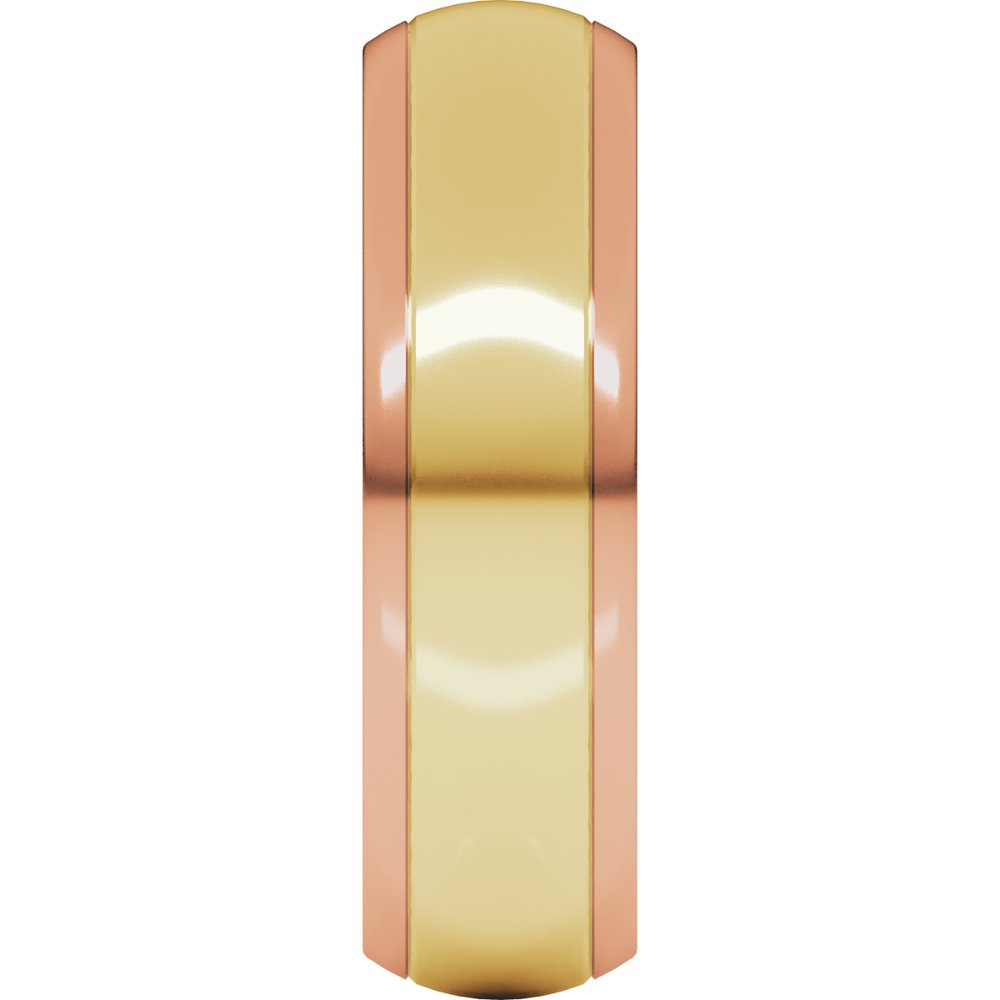 14K Rose/Yellow 6 mm Stepped Beveled-Edge Inlay Comfort-Fit Half Round Band Size 8.5