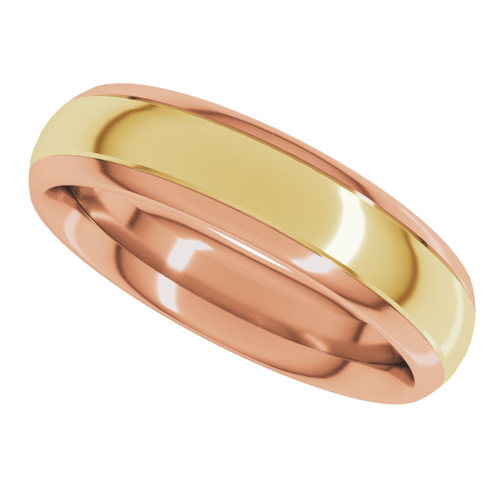 14K Rose/Yellow 5 mm Stepped Beveled-Edge Inlay Comfort-Fit Half Round Band Size 10