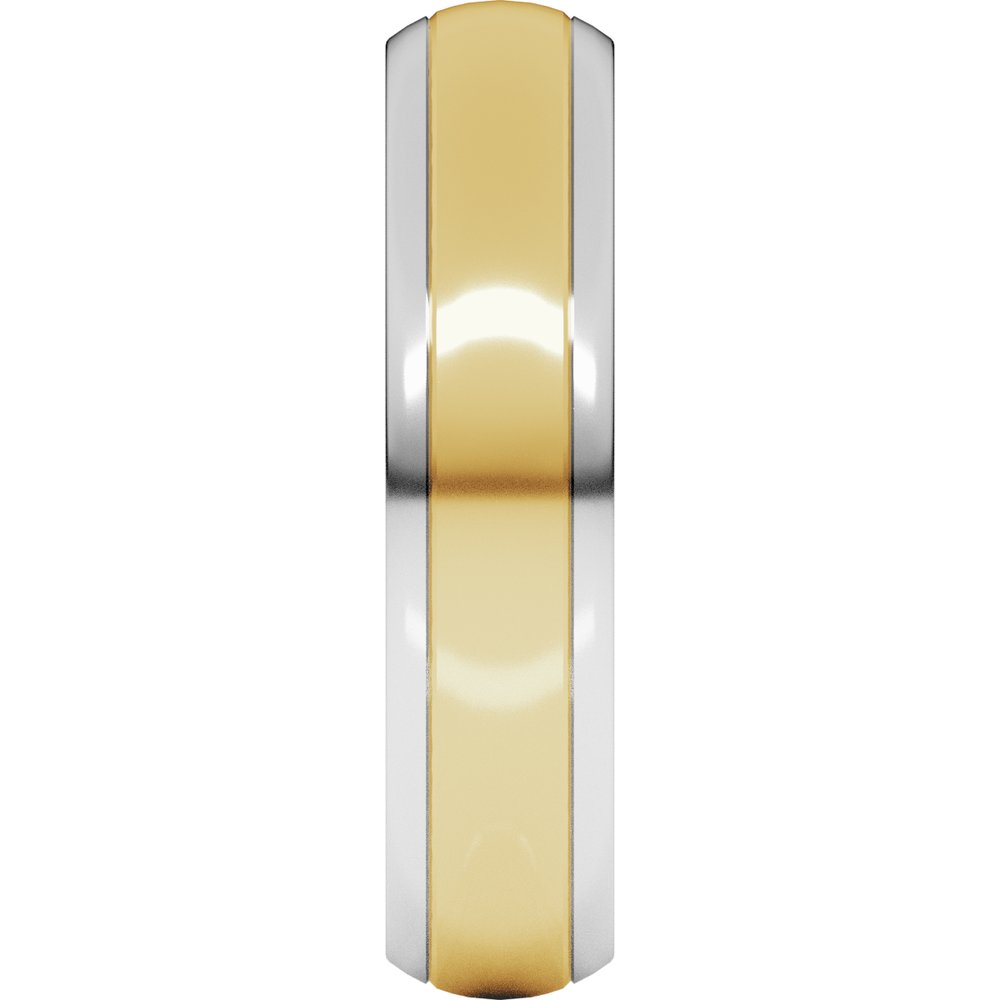 14K White/Yellow 5 mm Stepped Beveled-Edge Inlay Comfort-Fit Half Round Band Size 5