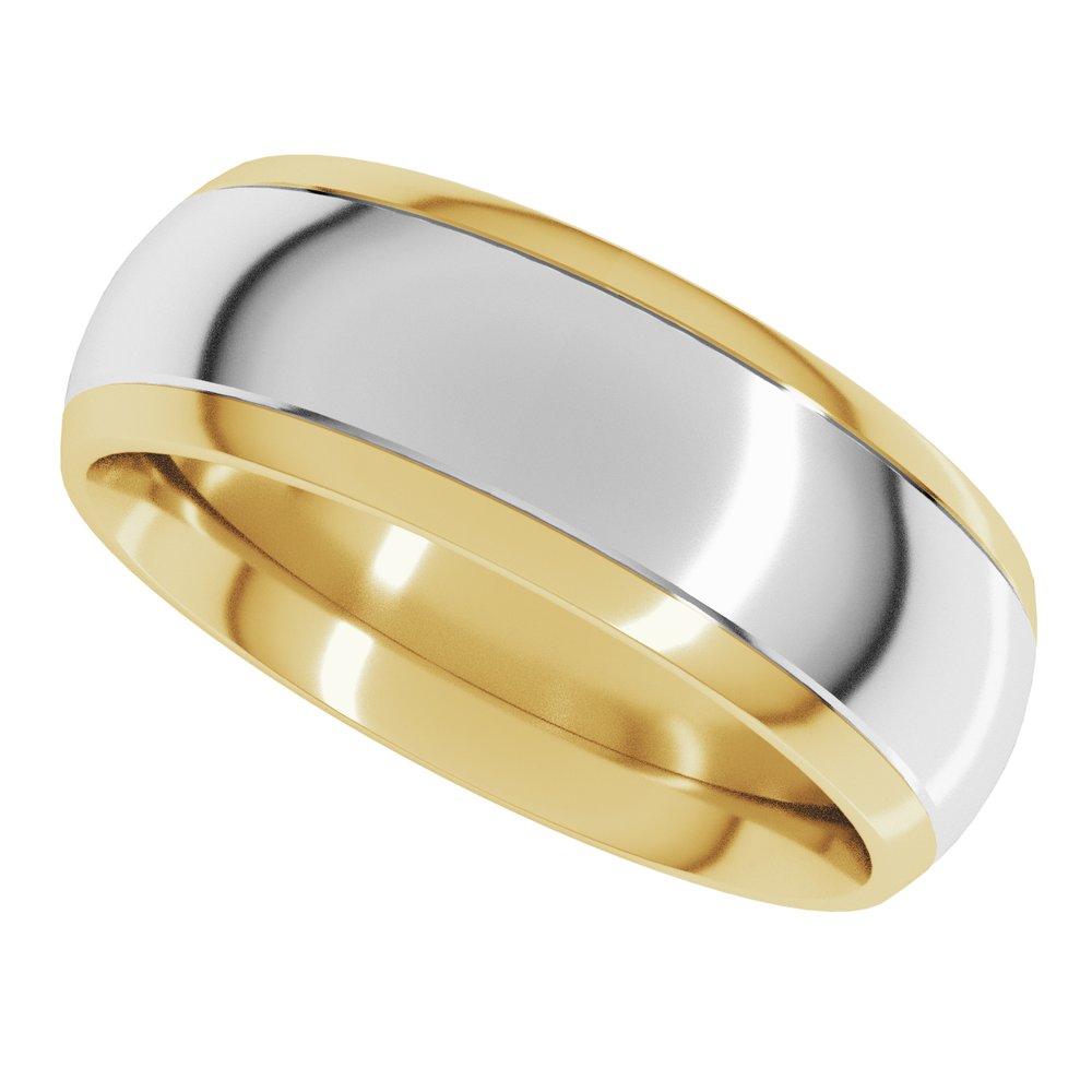 14K Yellow/White 7 mm Stepped Beveled-Edge Inlay Comfort-Fit Half Round Band Size 10.5