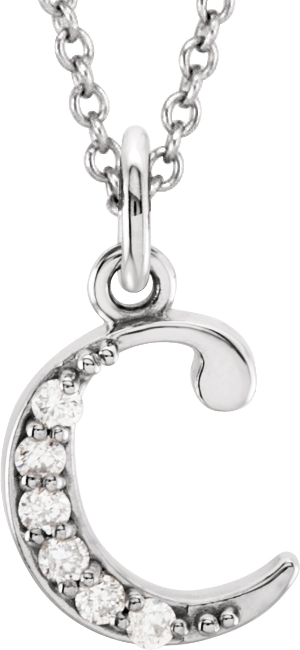 14K White Gold .03 CTW Natural Diamond Lowercase Initial C 16" Necklace