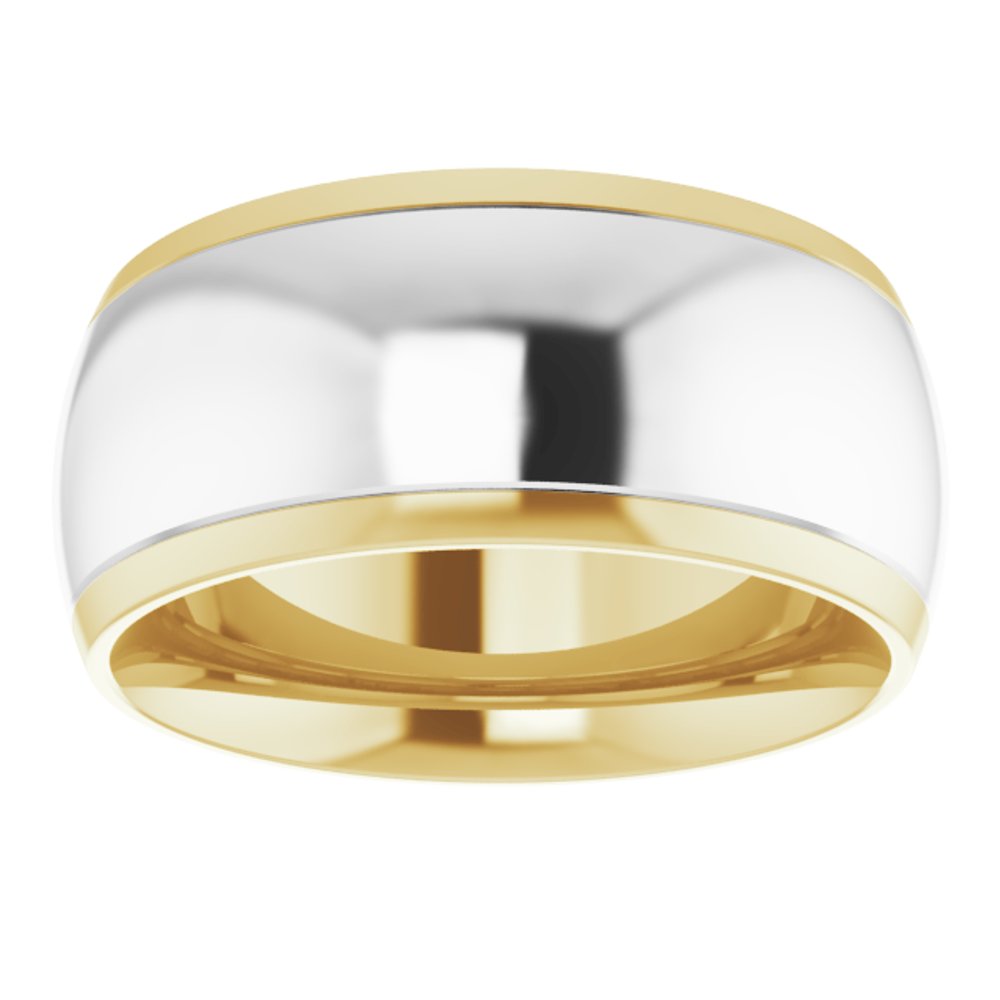 14K Yellow/White 9 mm Stepped Beveled-Edge Inlay Comfort-Fit Half Round Band Size 11