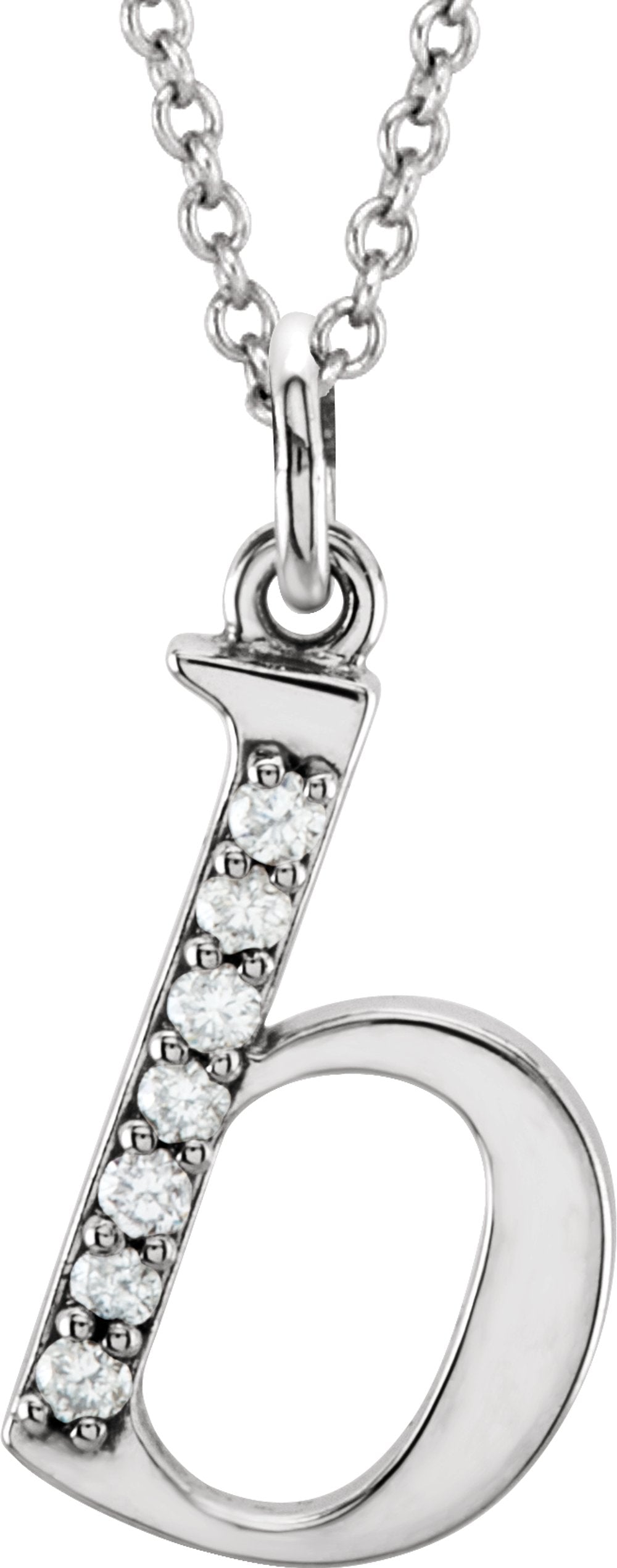 14K White Gold .03 CTW Natural Diamond Lowercase Initial B 16" Necklace