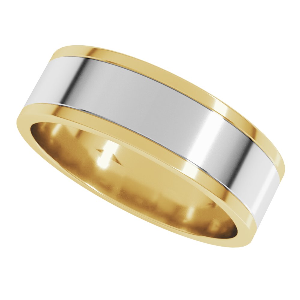 14K Yellow/White 6 mm Stepped-Edge Inlay Flat Band Size 10.5