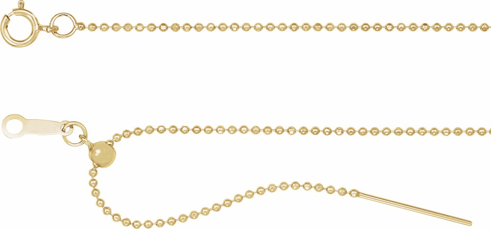 14K Yellow Gold 1 mm Adjustable Threader Bead 16-22" Chain