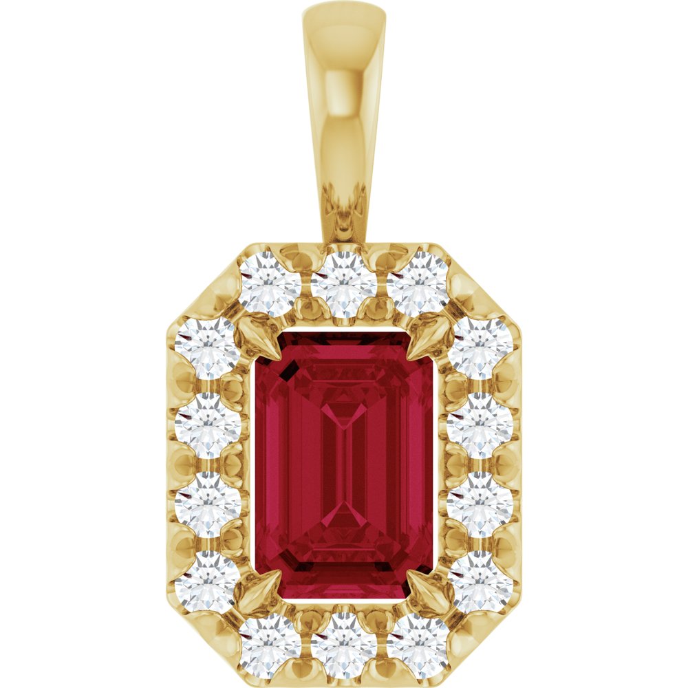 14K Yellow Gold 6x4 mm Natural Ruby & 1/5 CTW Natural Diamond Halo-Style Pendant