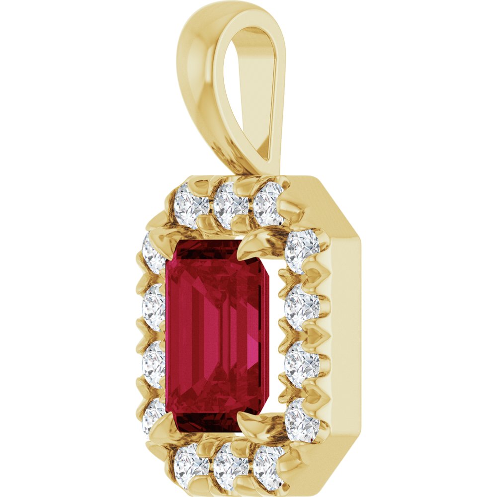 14K Yellow Gold 6x4 mm Natural Ruby & 1/5 CTW Natural Diamond Halo-Style Pendant