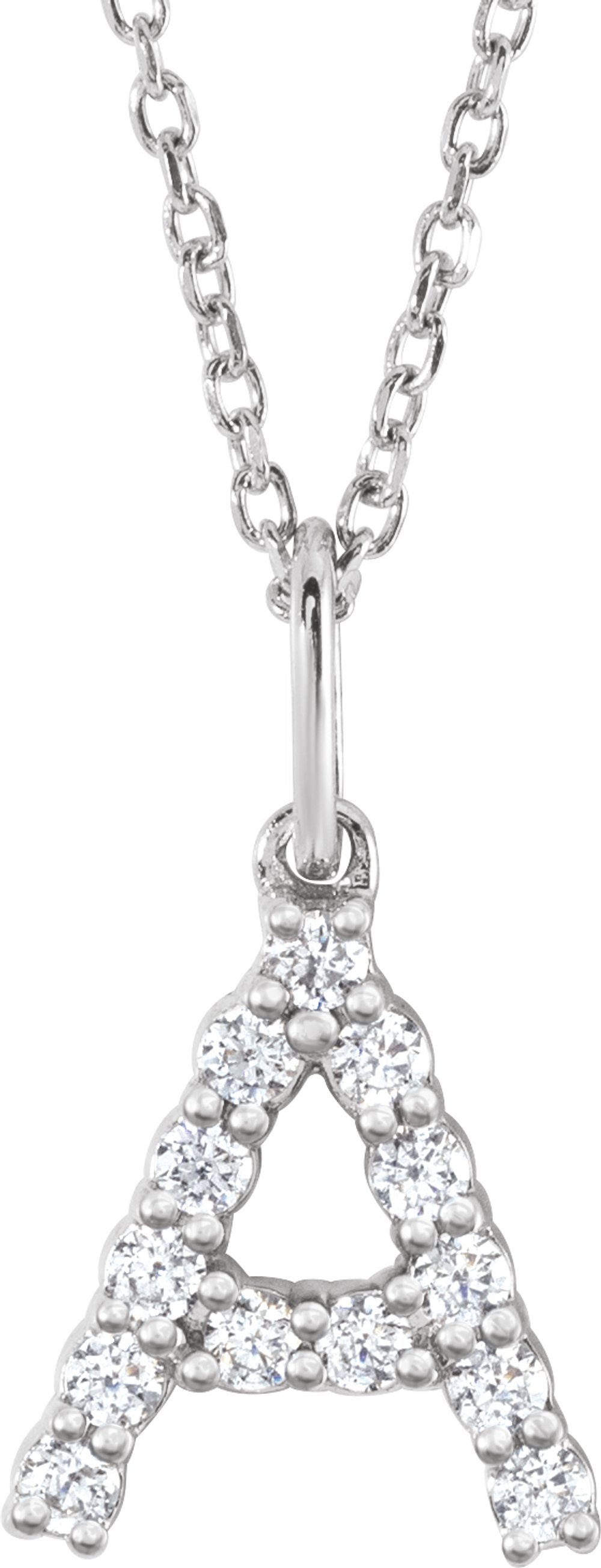 14K White Gold 1/5 CTW Lab-Grown Diamond Initial A 16-18" Necklace