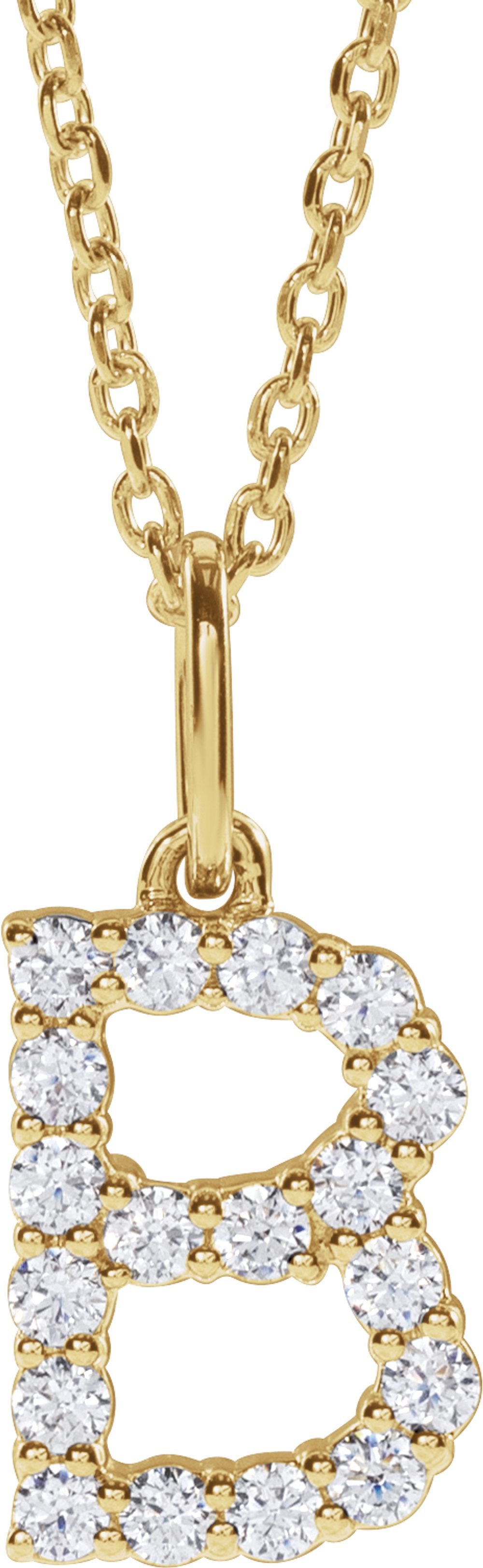 14K Yellow 1/4 CTW Lab-Grown Diamond Initial B 16-18" Necklace