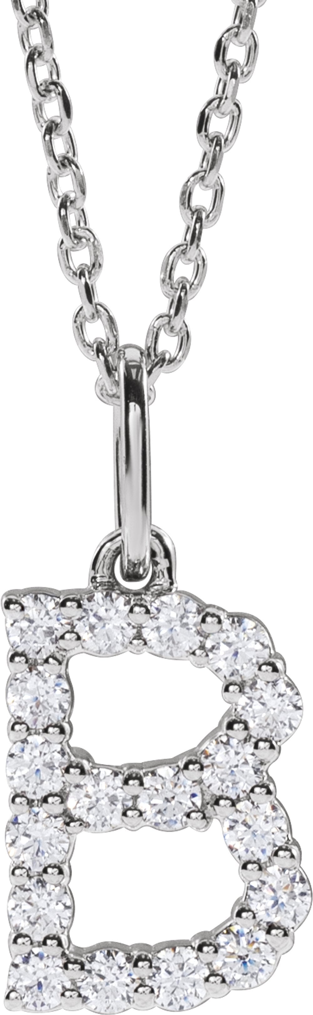 14K White 1/4 CTW Lab-Grown Diamond Initial B 16-18" Necklace