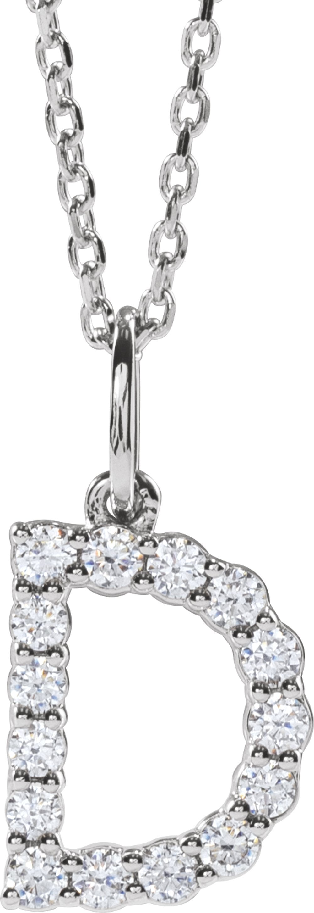 14K White 1/4 CTW Lab-Grown Diamond Initial D 16-18" Necklace