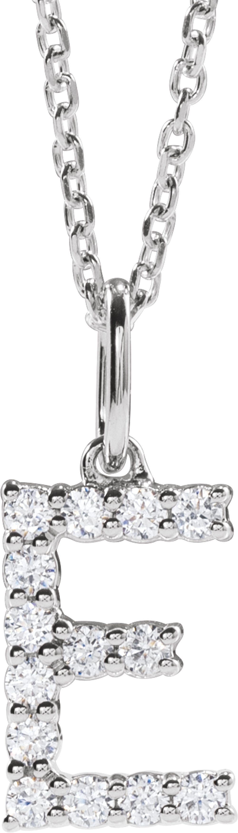 14K White Gold 1/5 CTW Lab-Grown Diamond Initial E 16-18" Necklace