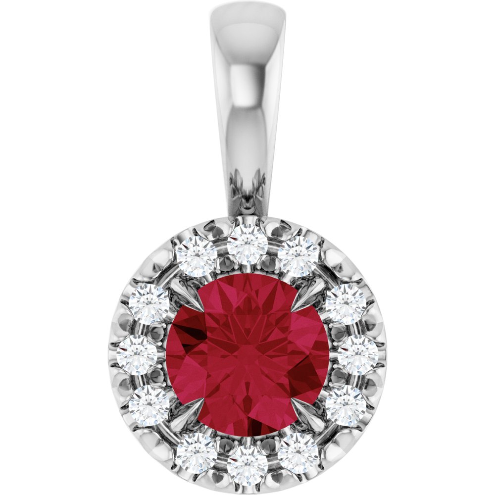 14K White Gold 4 mm Natural Ruby & .05 CTW Natural Diamond Halo-Style Pendant