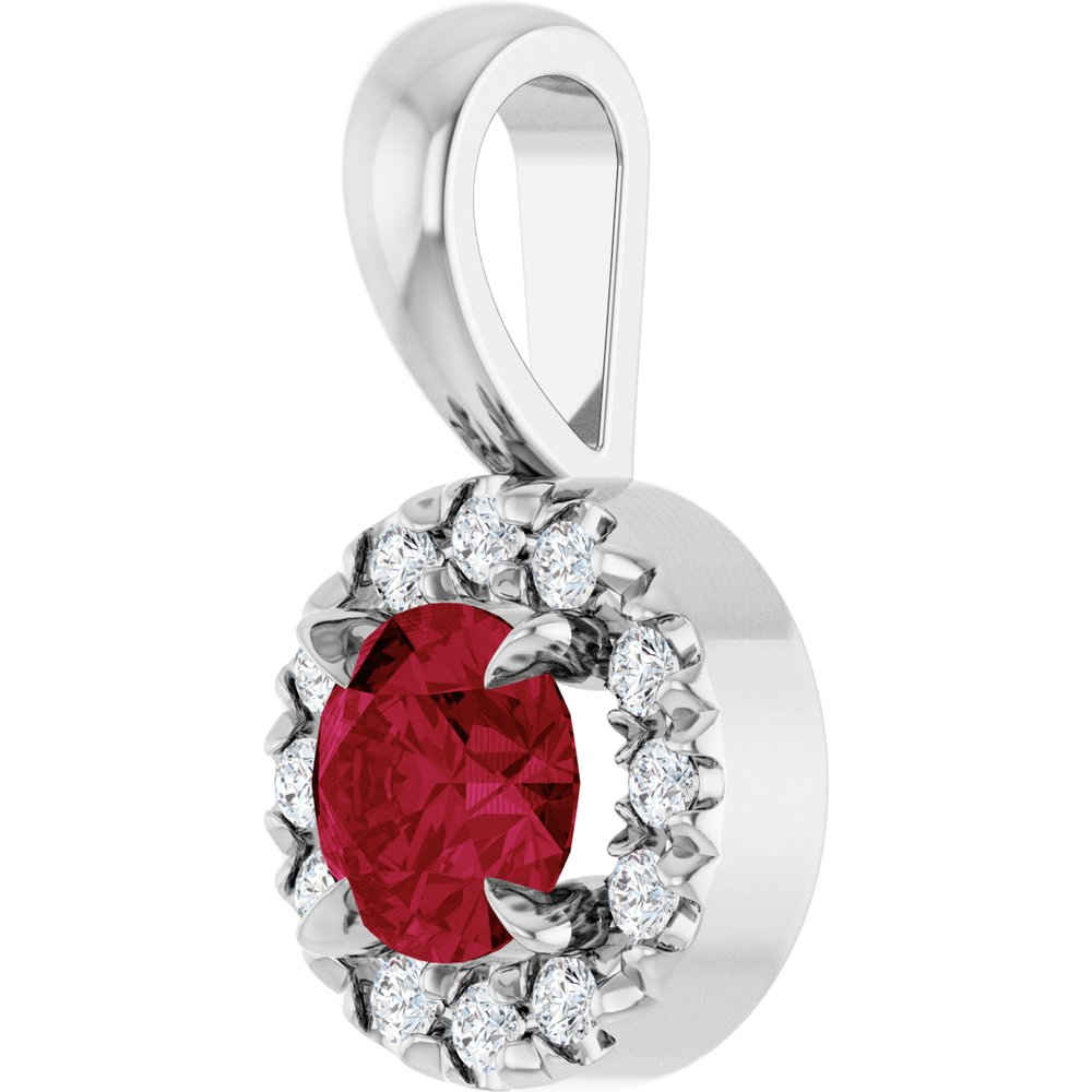 14K White Gold 4 mm Natural Ruby & .05 CTW Natural Diamond Halo-Style Pendant